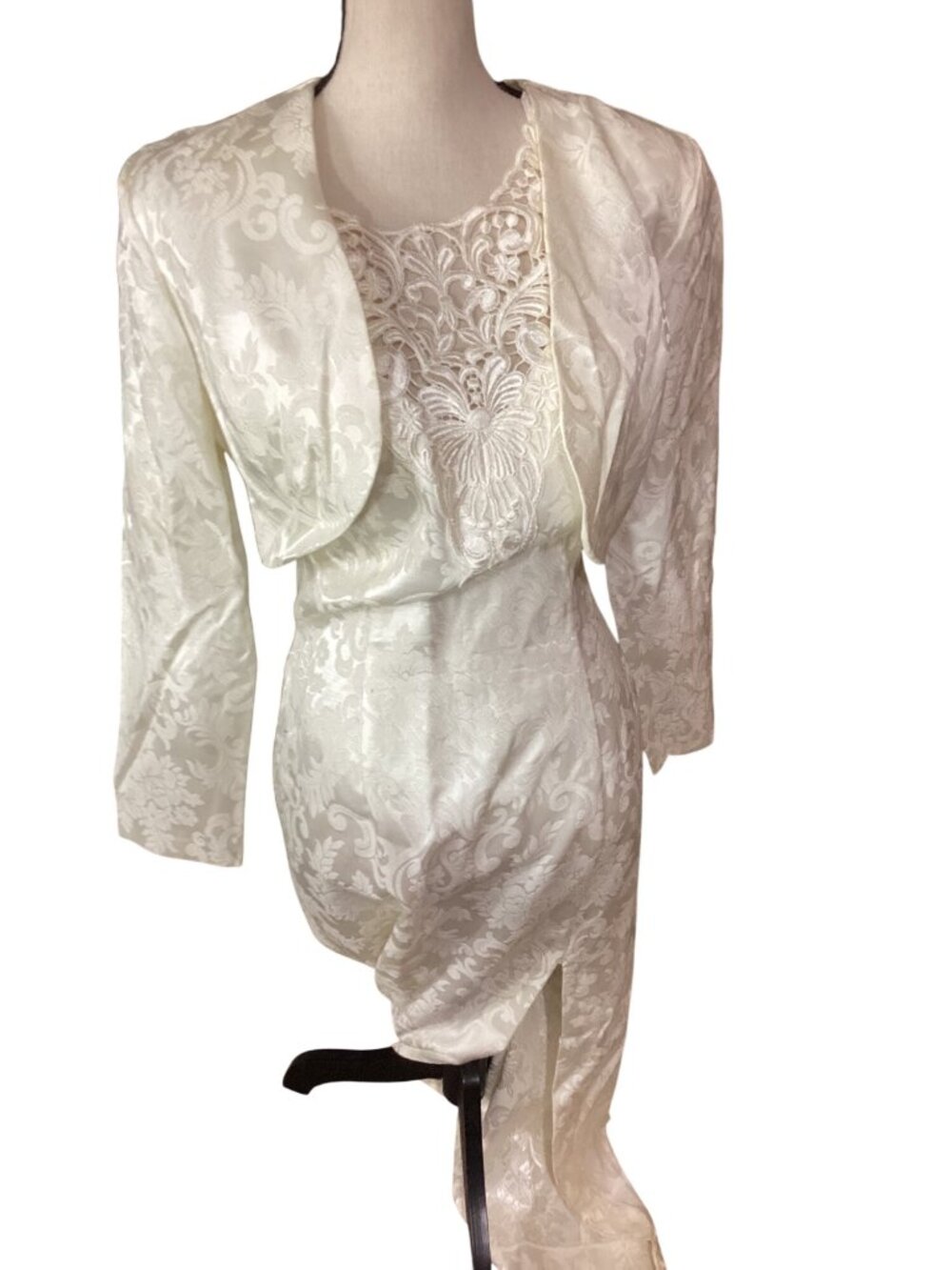 Y2K Vintage Scott McClintock Womens Ivory Jacquard Gown 10 & Bolero 14*Formal